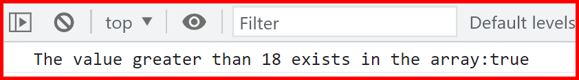 Picture showing the output of the Array some function in JavaScript